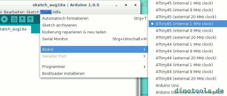 Arduino IDE 1.0 mit ATtiny